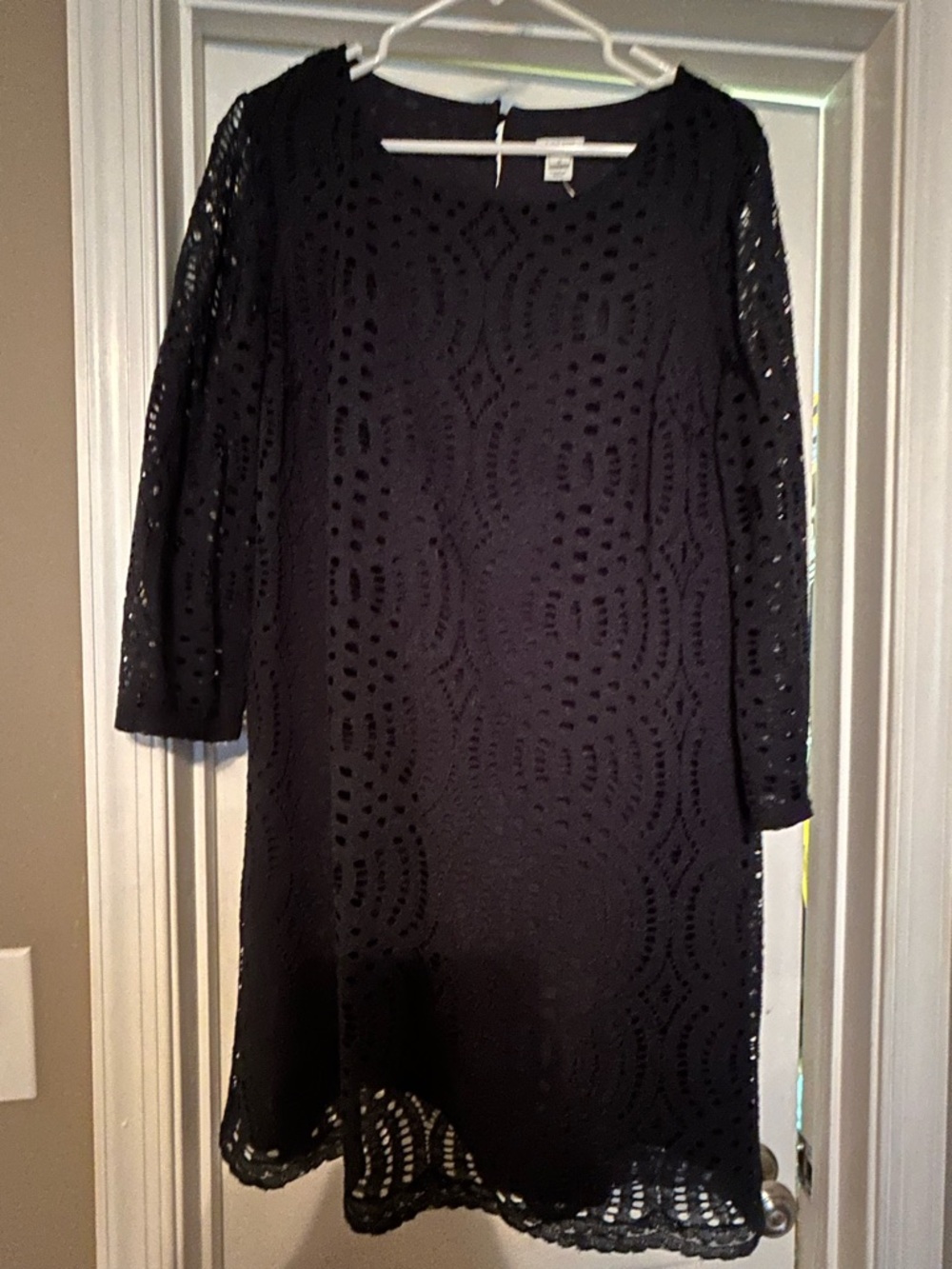 J. Crew Black Crochet Long Sleeve Shift Dress